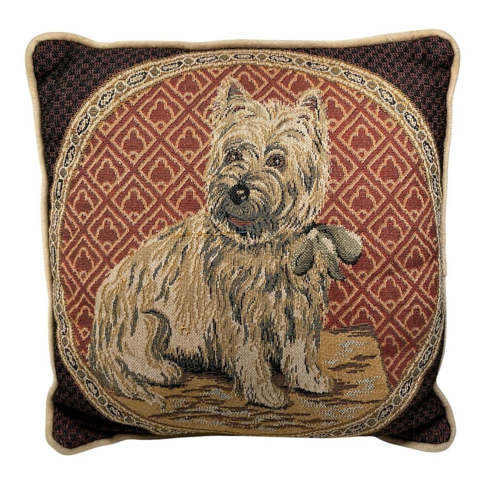 Vintage Westie Dog West Highland Terrier Tapestry Throw Pillow Gobleys 12" X 12"